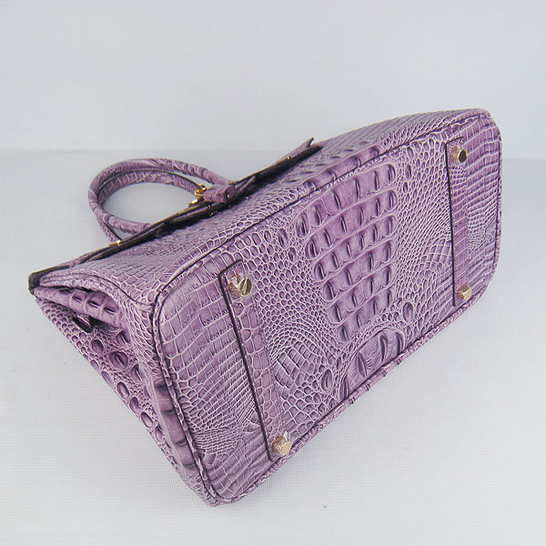 High Quality Fake Hermes Birkin 35CM Crocodile Head Veins Leather Bag Purple 6089 - Click Image to Close